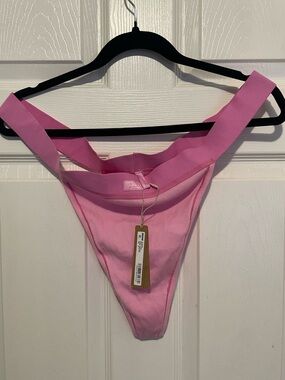 SKIMS Mid-Rise Pink Cotton Rib Thong